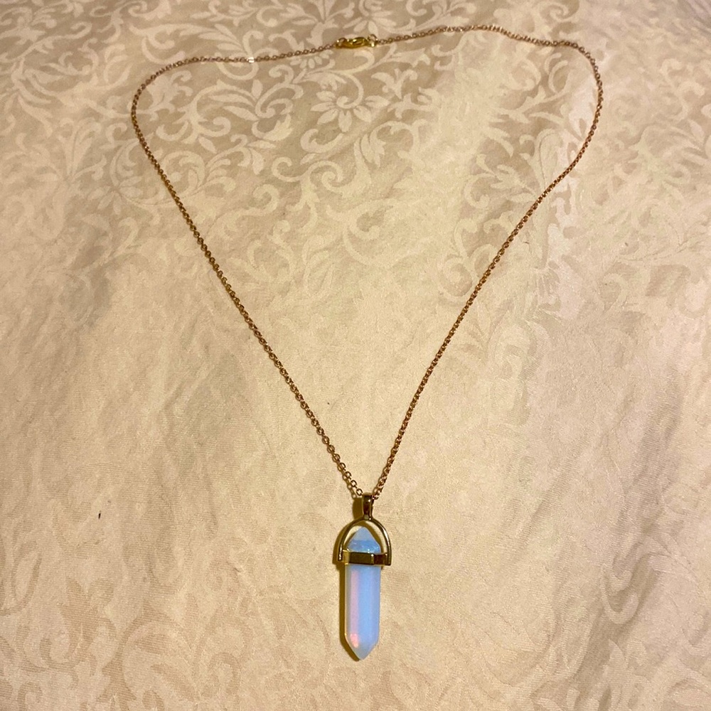 Milky opaline crystal with gold tone chain
